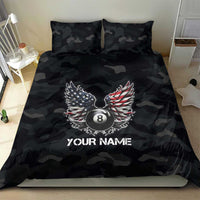Custom American Flag Billiards Bedding Set with 8-Ball Wings and Camo Background - Wonder Print Shop