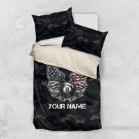Custom American Flag Billiards Bedding Set with 8-Ball Wings and Camo Background - Wonder Print Shop