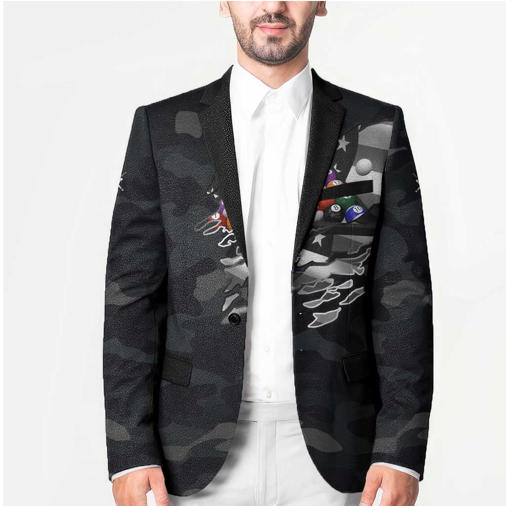 Custom American Flag Billiards Blazer with 8-Ball Wings and Camo Background - Wonder Print Shop