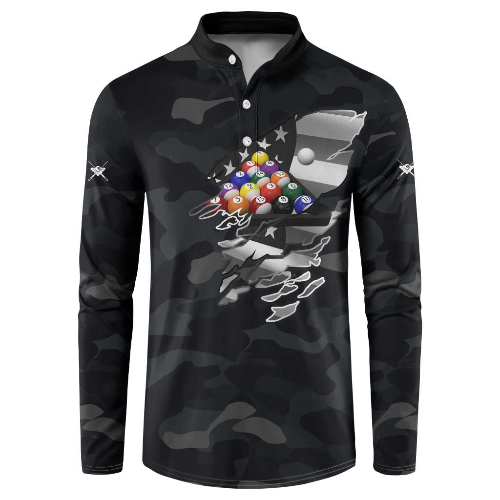 Custom American Flag Billiards Button Sweatshirt with 8-Ball Wings and Camo Background - Wonder Print Shop