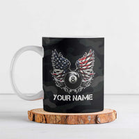 Custom American Flag Billiards Ceramic Mug with 8-Ball Wings and Camo Background - Wonder Print Shop