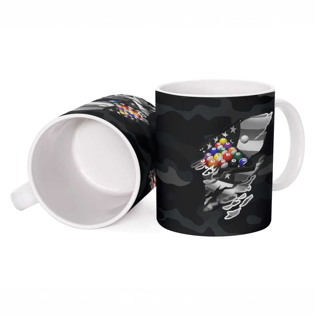 Custom American Flag Billiards Ceramic Mug with 8-Ball Wings and Camo Background - Wonder Print Shop