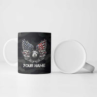 Custom American Flag Billiards Ceramic Mug with 8-Ball Wings and Camo Background - Wonder Print Shop
