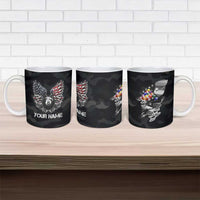 Custom American Flag Billiards Ceramic Mug with 8-Ball Wings and Camo Background - Wonder Print Shop