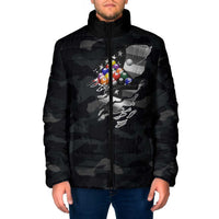 Custom American Flag Billiards Padded Jacket with 8-Ball Wings and Camo Background - Wonder Print Shop