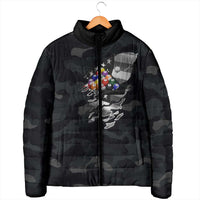 Custom American Flag Billiards Padded Jacket with 8-Ball Wings and Camo Background - Wonder Print Shop