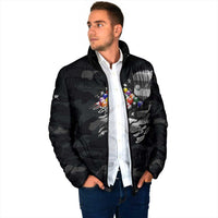 Custom American Flag Billiards Padded Jacket with 8-Ball Wings and Camo Background - Wonder Print Shop