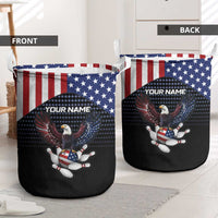 Custom Patriotic Bowling Laundry Basket with Bald Eagle, American Flag Bowling Ball - Wonder Print Shop