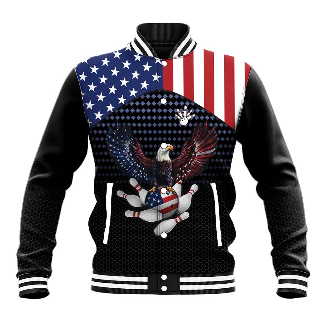 Custom Patriotic Bowling Baseball Jacket with Bald Eagle, American Flag Bowling Ball - Wonder Print Shop