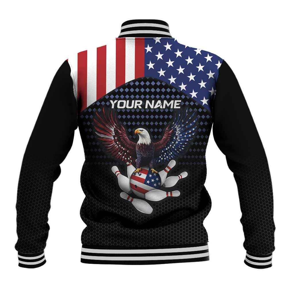 Custom Patriotic Bowling Baseball Jacket with Bald Eagle, American Flag Bowling Ball - Wonder Print Shop