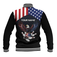 Custom Patriotic Bowling Baseball Jacket with Bald Eagle, American Flag Bowling Ball - Wonder Print Shop