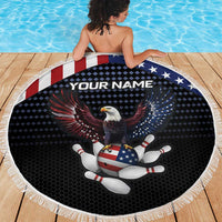 Custom Patriotic Bowling Beach Blanket with Bald Eagle, American Flag Bowling Ball - Wonder Print Shop