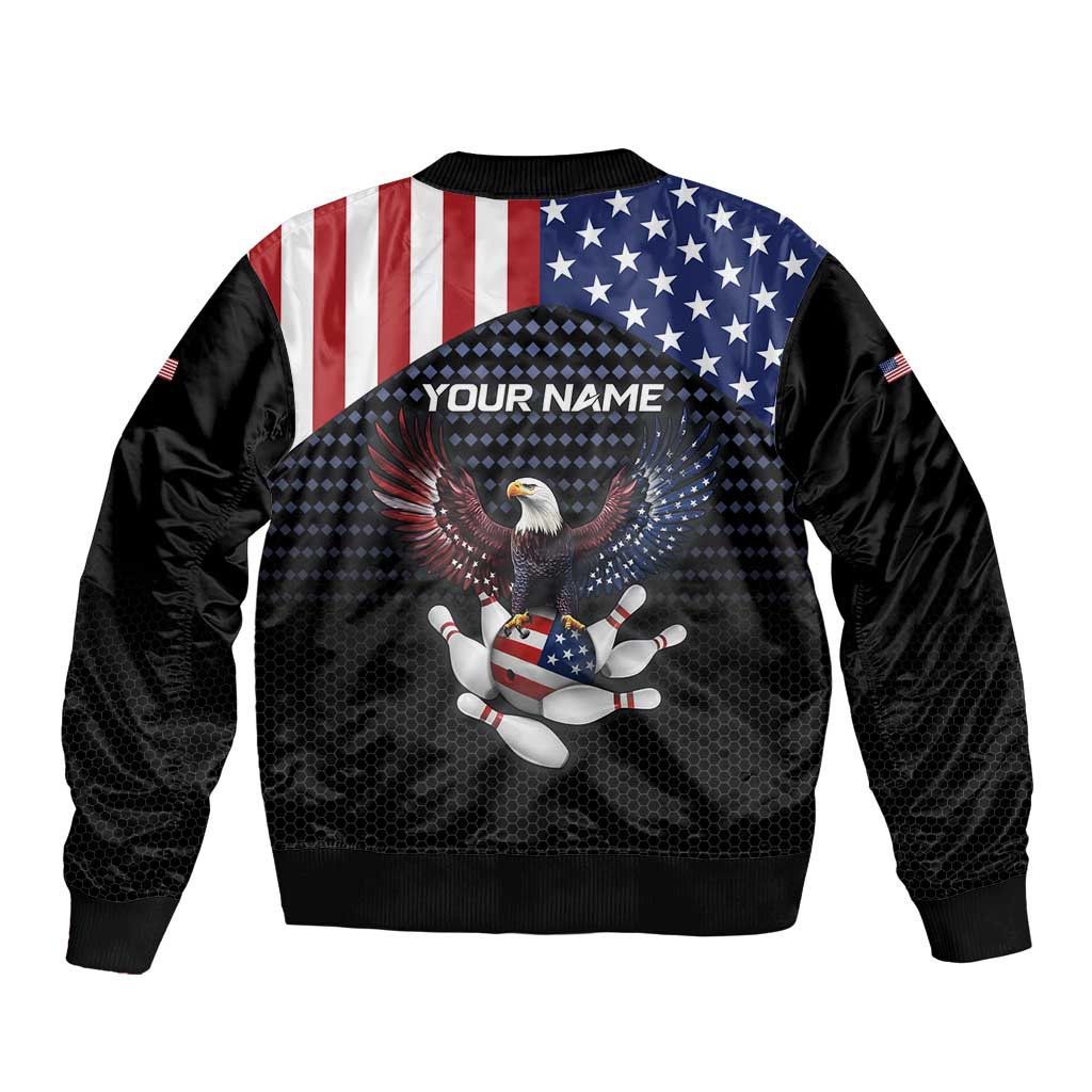 Custom Patriotic Bowling Bomber Jacket with Bald Eagle, American Flag Bowling Ball - Wonder Print Shop