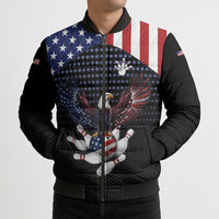 Custom Patriotic Bowling Bomber Puffer Jacket with Bald Eagle, American Flag Bowling Ball - Wonder Print Shop
