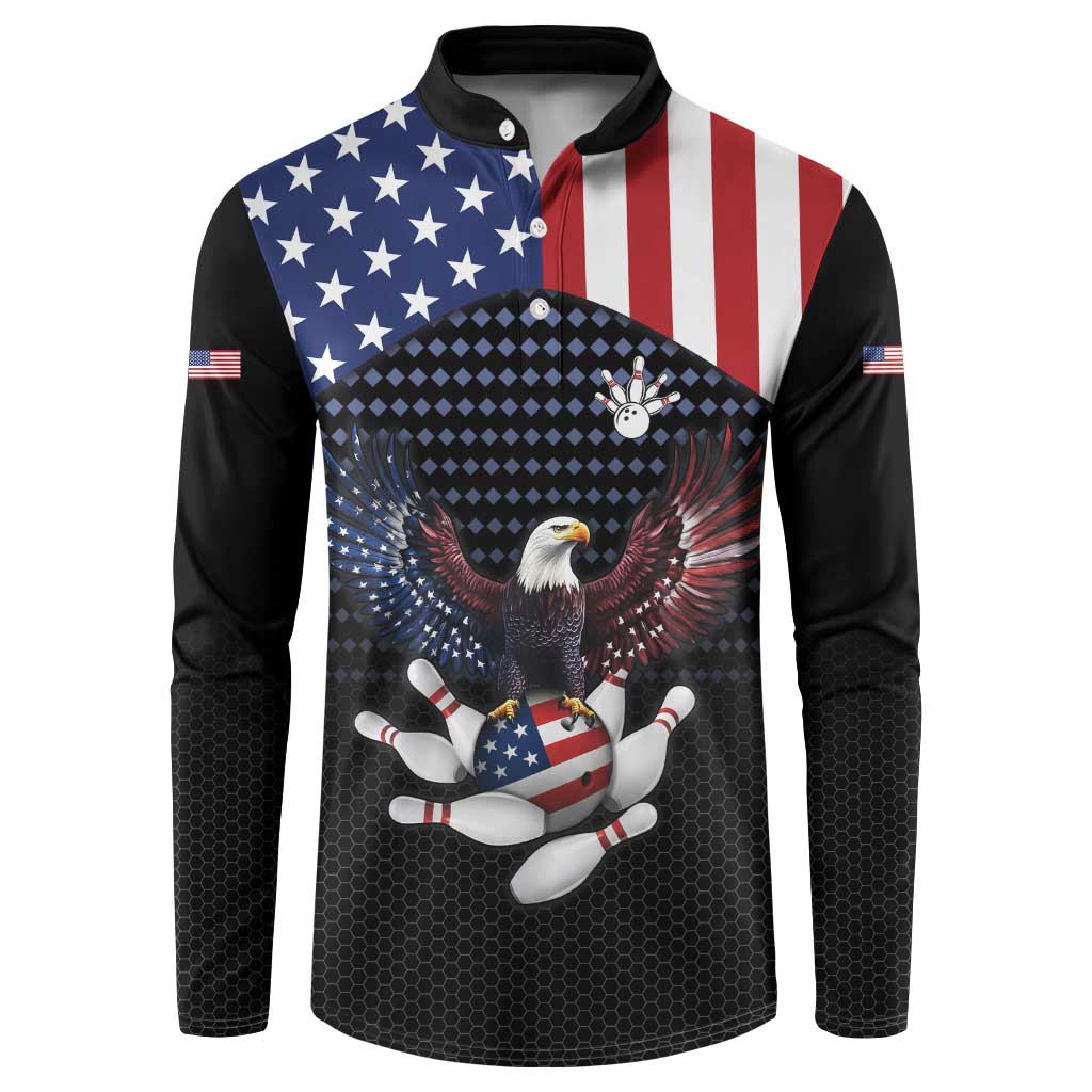 Custom Patriotic Bowling Button Sweatshirt with Bald Eagle, American Flag Bowling Ball - Wonder Print Shop