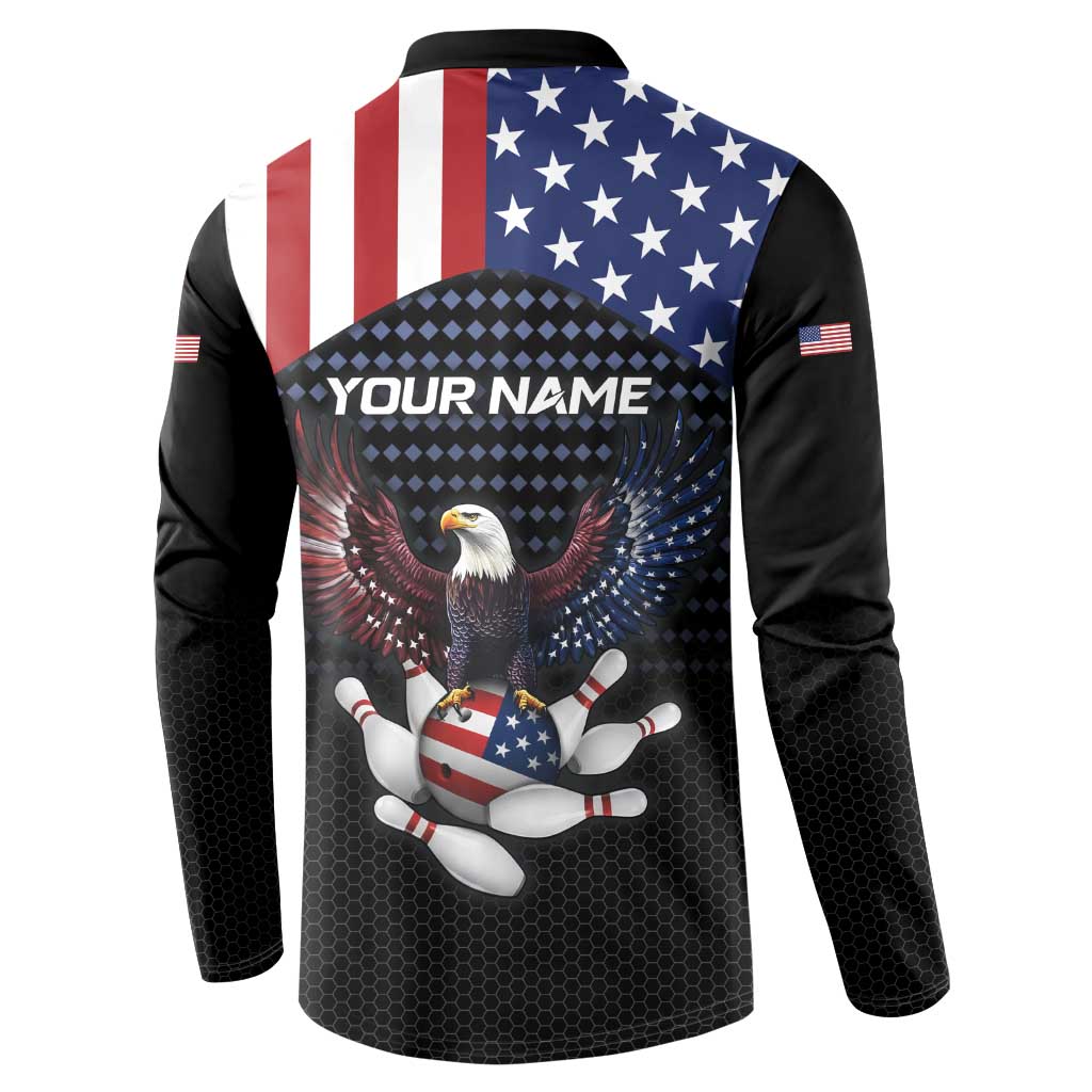 Custom Patriotic Bowling Button Sweatshirt with Bald Eagle, American Flag Bowling Ball - Wonder Print Shop