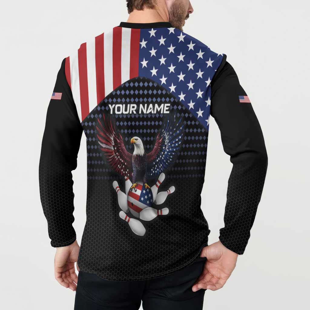 Custom Patriotic Bowling Button Sweatshirt with Bald Eagle, American Flag Bowling Ball - Wonder Print Shop