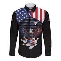 Custom Patriotic Bowling Long Sleeve Button Shirt with Bald Eagle, American Flag Bowling Ball - Wonder Print Shop