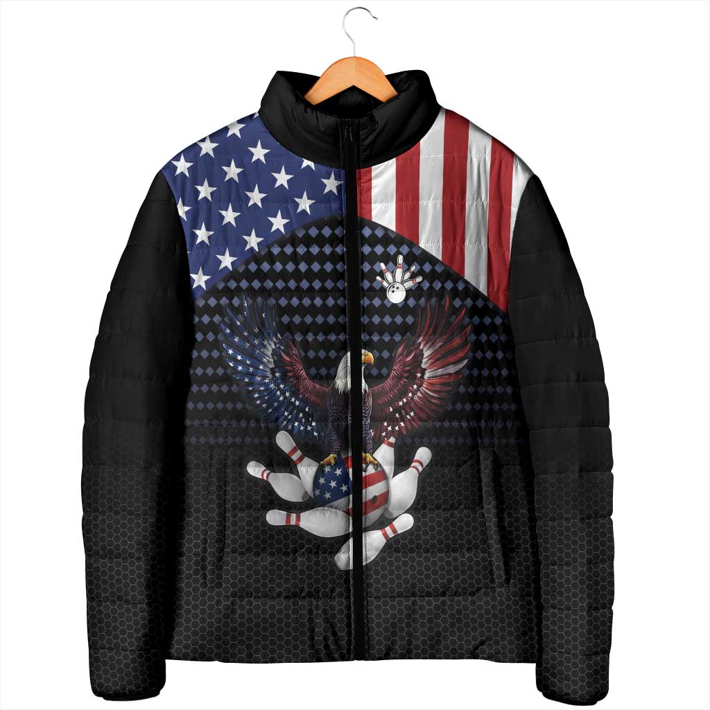 Custom Patriotic Bowling Padded Jacket with Bald Eagle, American Flag Bowling Ball - Wonder Print Shop