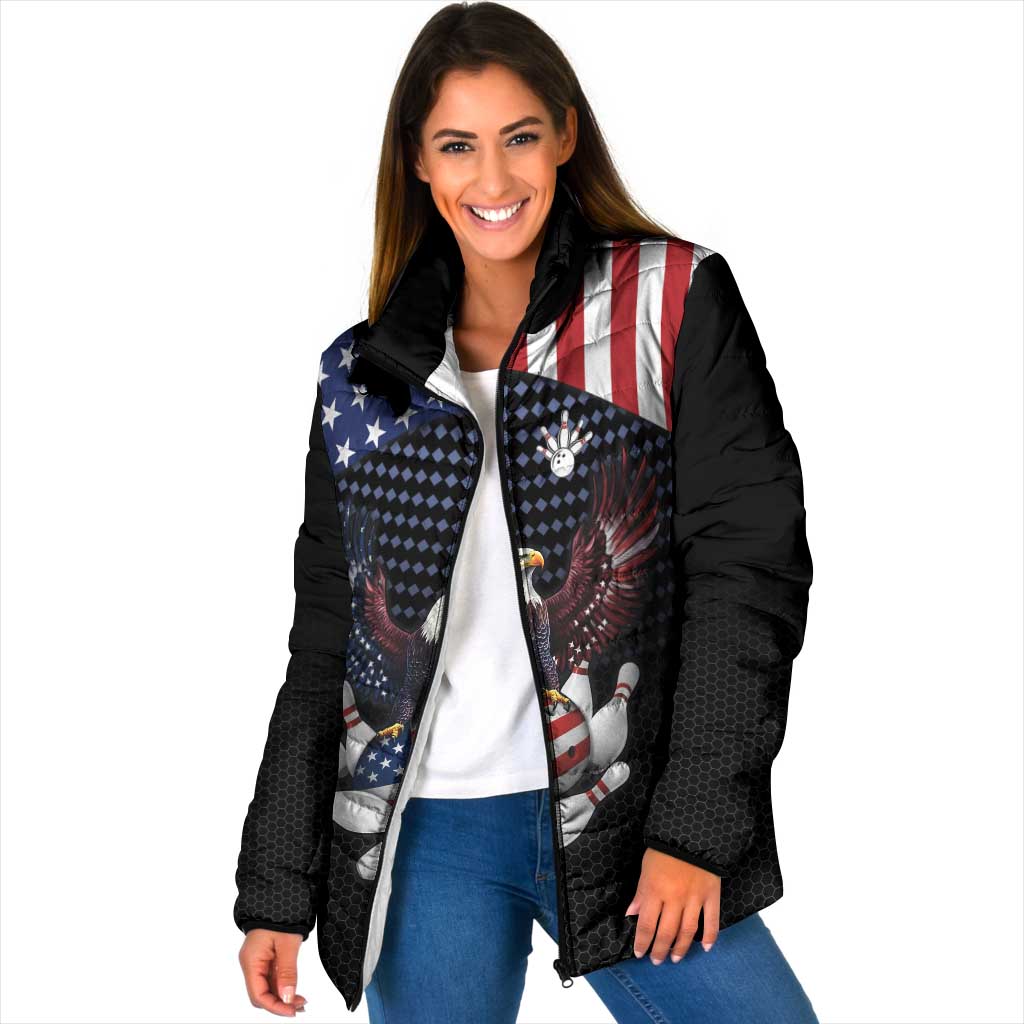Custom Patriotic Bowling Padded Jacket with Bald Eagle, American Flag Bowling Ball - Wonder Print Shop