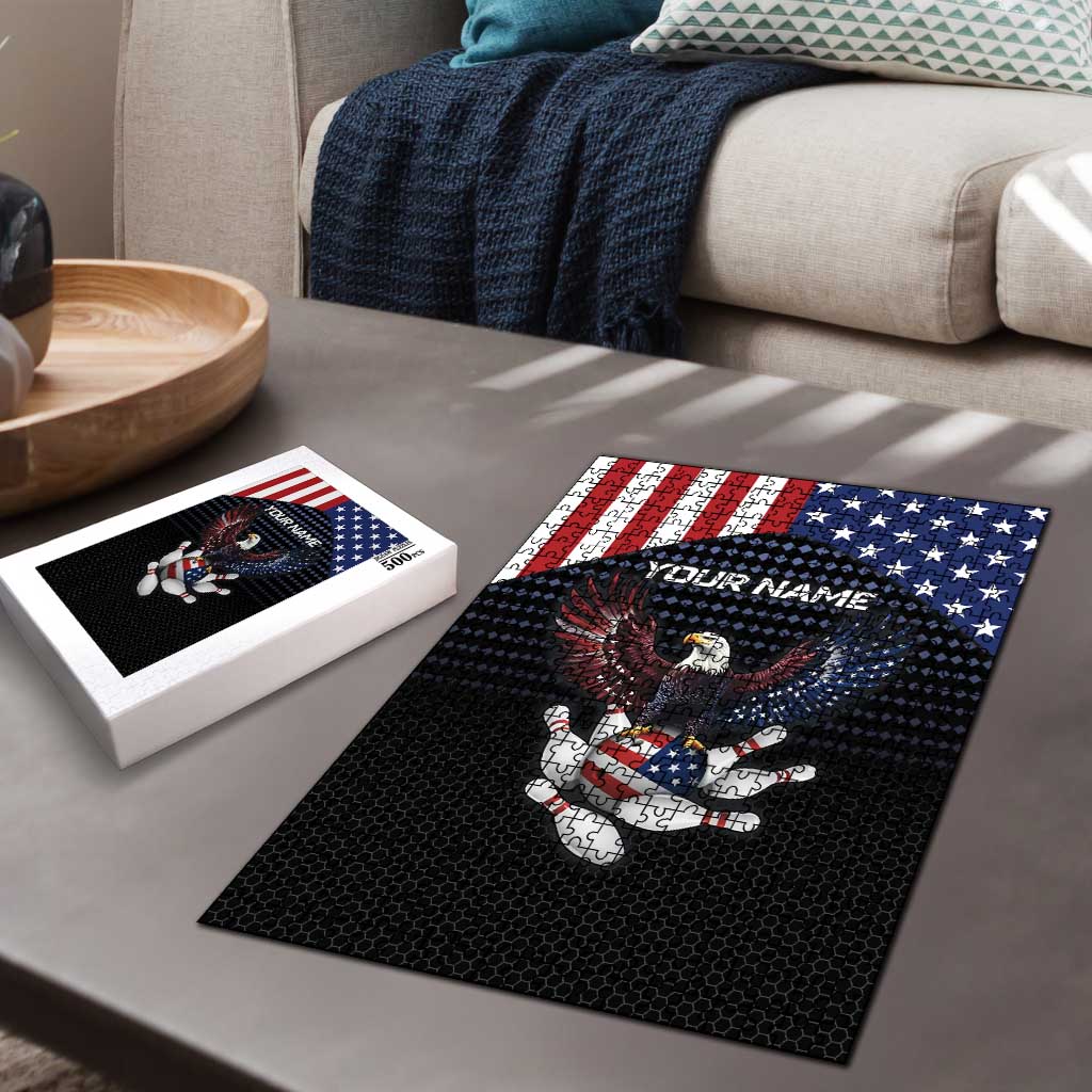Custom Patriotic Bowling Puzzle with Bald Eagle, American Flag Bowling Ball - Wonder Print Shop