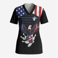 Custom Patriotic Bowling Scrub Top with Bald Eagle, American Flag Bowling Ball - Wonder Print Shop