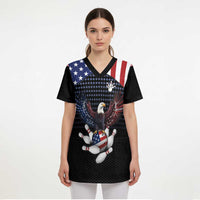 Custom Patriotic Bowling Scrub Top with Bald Eagle, American Flag Bowling Ball - Wonder Print Shop