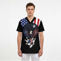 Custom Patriotic Bowling Scrub Top with Bald Eagle, American Flag Bowling Ball - Wonder Print Shop