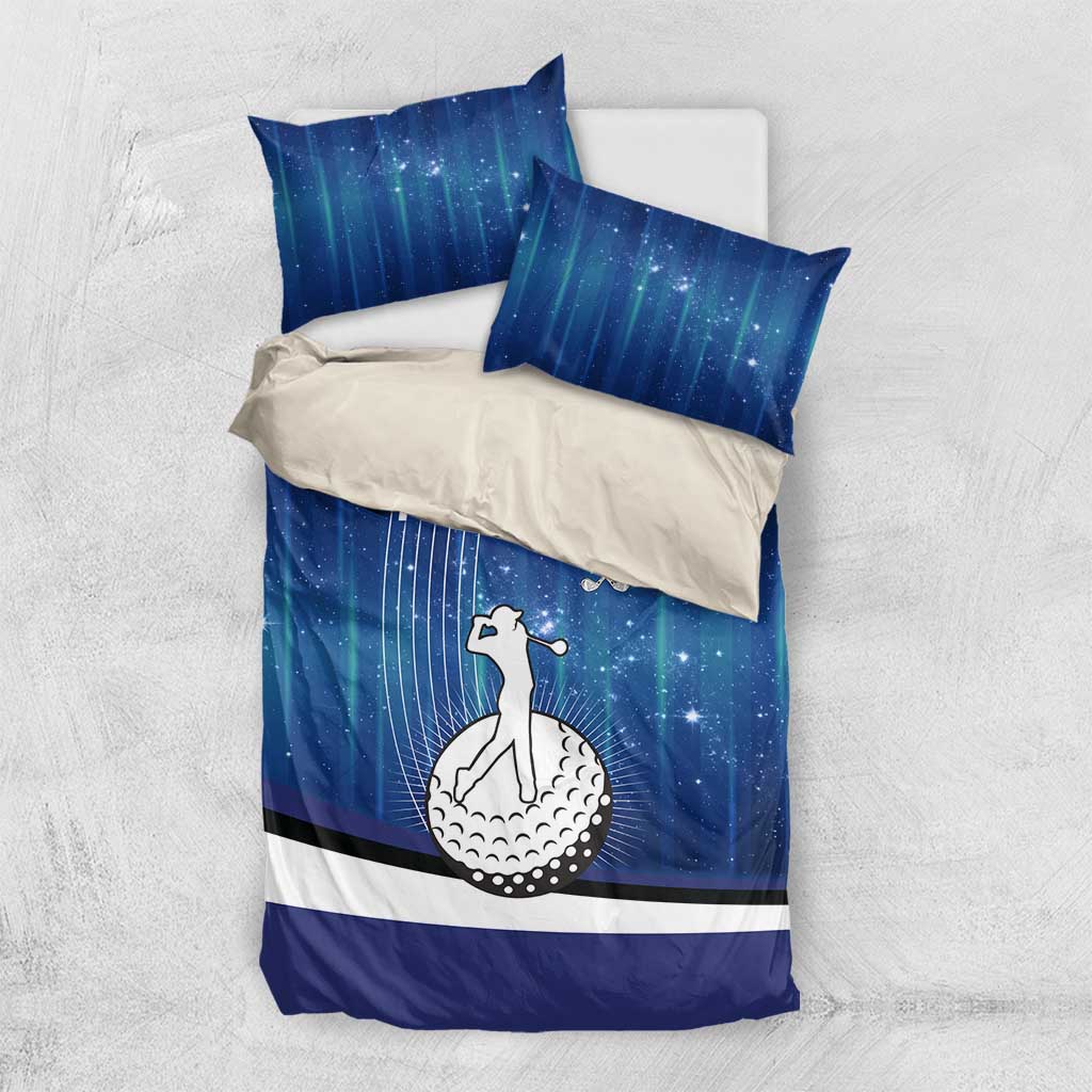 Custom Galaxy Golf Bedding Set with Golfer Silhouette, Golf Ball Design - Wonder Print Shop
