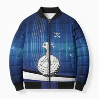Custom Galaxy Golf Bomber Puffer Jacket with Golfer Silhouette, Golf Ball Design - Wonder Print Shop