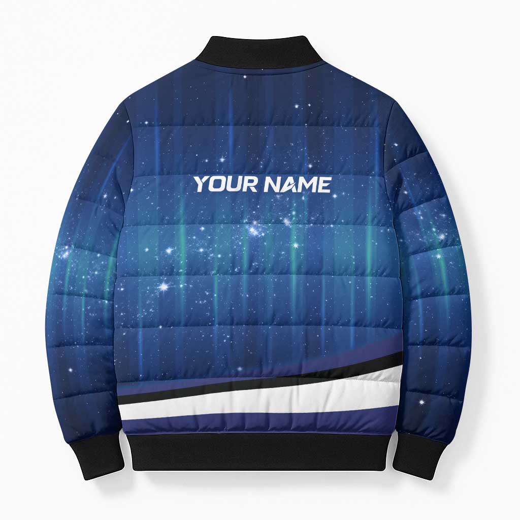 Custom Galaxy Golf Bomber Puffer Jacket with Golfer Silhouette, Golf Ball Design - Wonder Print Shop