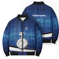 Custom Galaxy Golf Bomber Puffer Jacket with Golfer Silhouette, Golf Ball Design - Wonder Print Shop