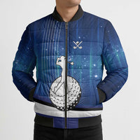 Custom Galaxy Golf Bomber Puffer Jacket with Golfer Silhouette, Golf Ball Design - Wonder Print Shop