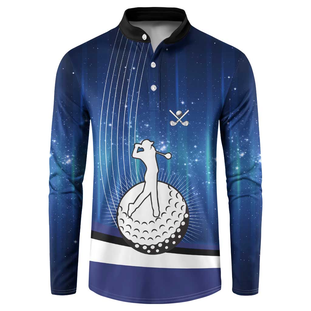 Custom Galaxy Golf Button Sweatshirt with Golfer Silhouette, Golf Ball Design - Wonder Print Shop