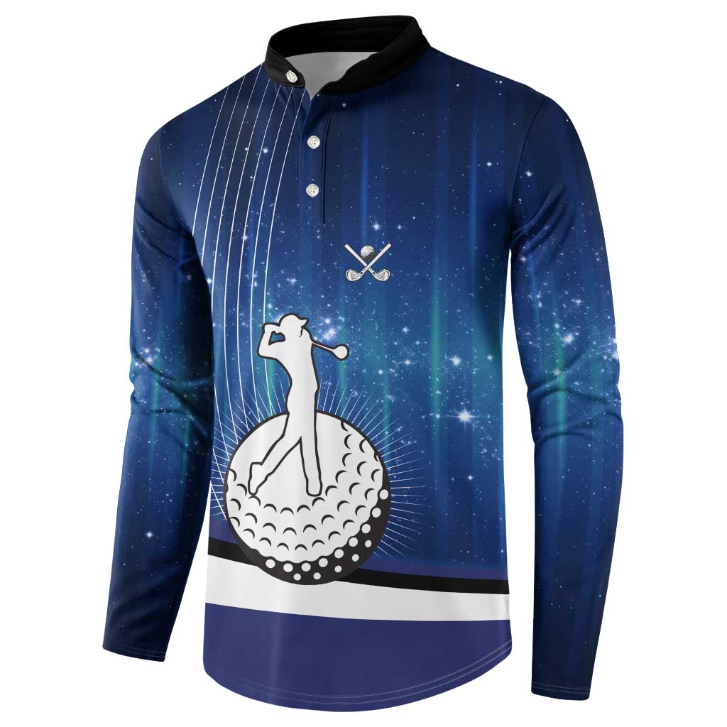 Custom Galaxy Golf Button Sweatshirt with Golfer Silhouette, Golf Ball Design - Wonder Print Shop