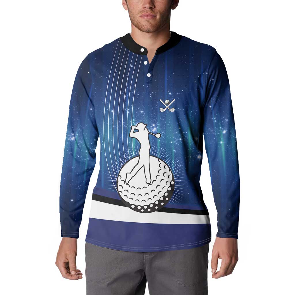Custom Galaxy Golf Button Sweatshirt with Golfer Silhouette, Golf Ball Design - Wonder Print Shop