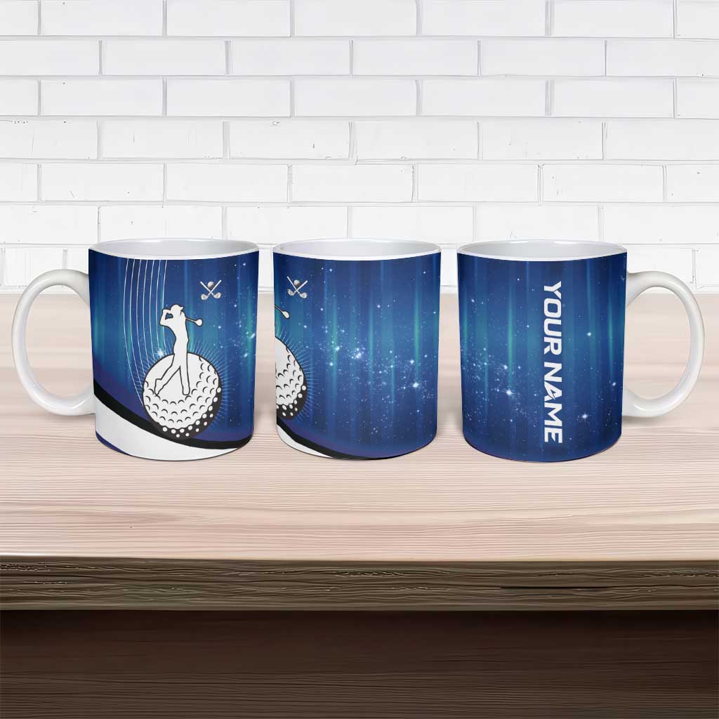 Custom Galaxy Golf Ceramic Mug with Golfer Silhouette, Golf Ball Design - Wonder Print Shop