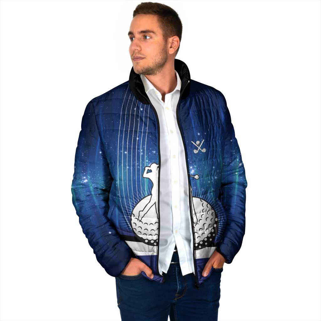 Custom Galaxy Golf Padded Jacket with Golfer Silhouette, Golf Ball Design - Wonder Print Shop