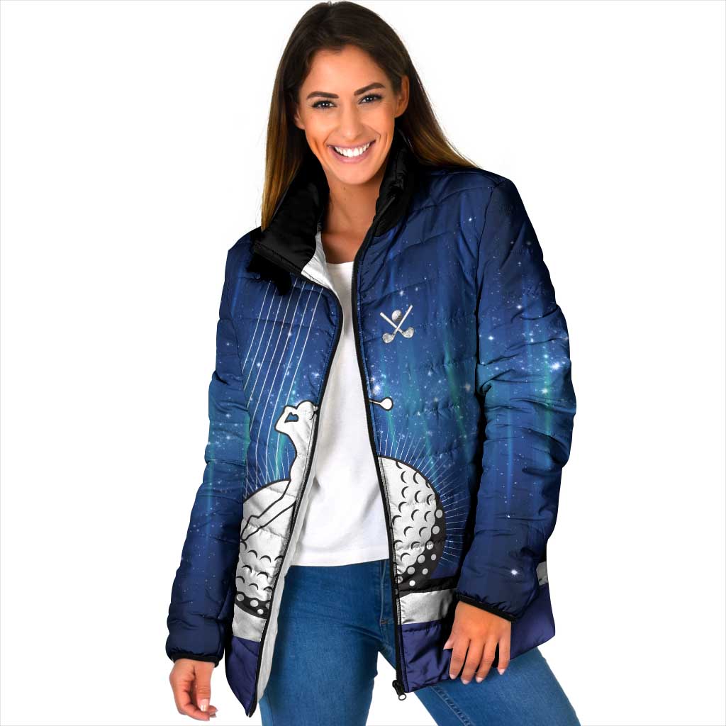 Custom Galaxy Golf Padded Jacket with Golfer Silhouette, Golf Ball Design - Wonder Print Shop