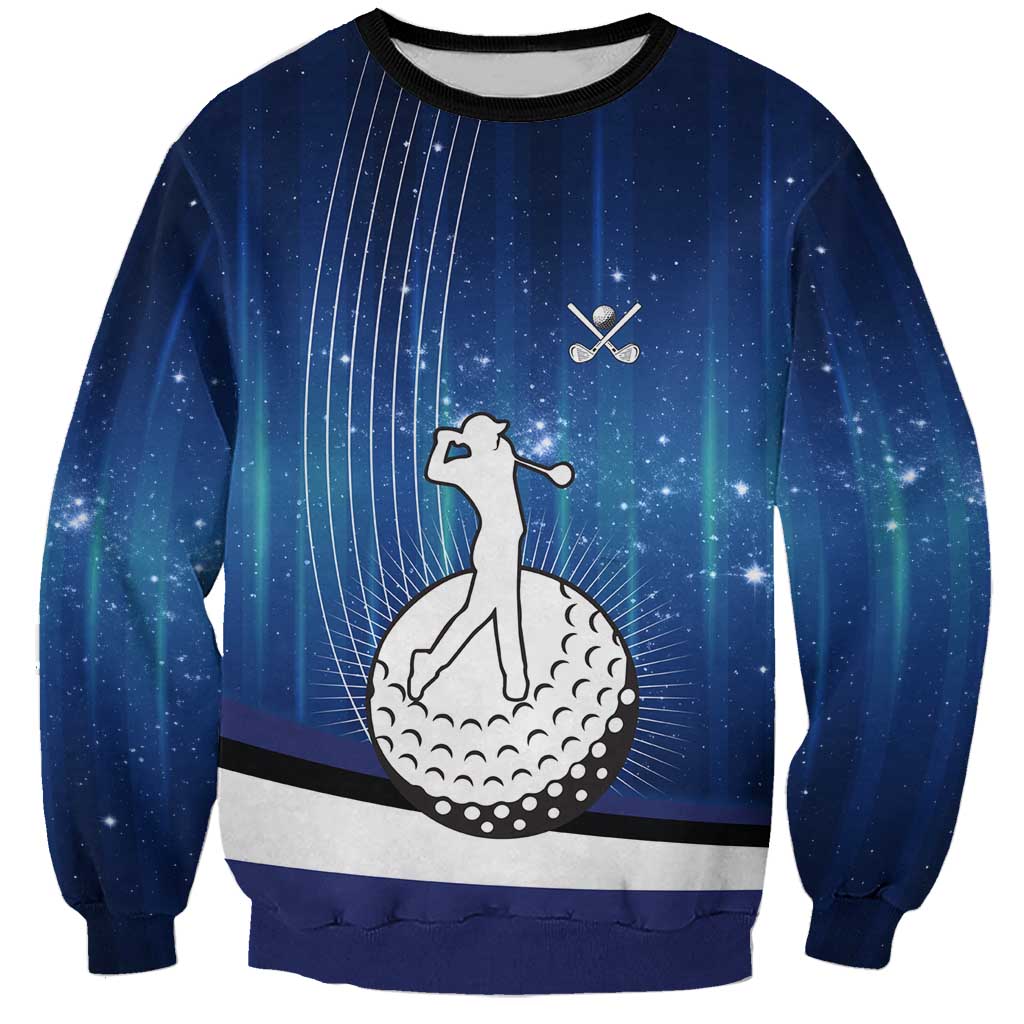 Custom Galaxy Golf Sweatshirt with Golfer Silhouette, Golf Ball Design - Wonder Print Shop