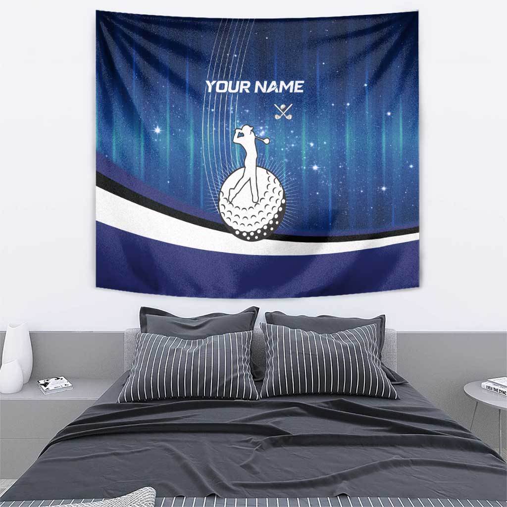 Custom Galaxy Golf Tapestry with Golfer Silhouette, Golf Ball Design - Wonder Print Shop