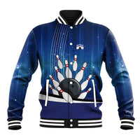 Custom Galaxy Bowling Baseball Jacket with Striking Pins and Ball Design - Wonder Print Shop