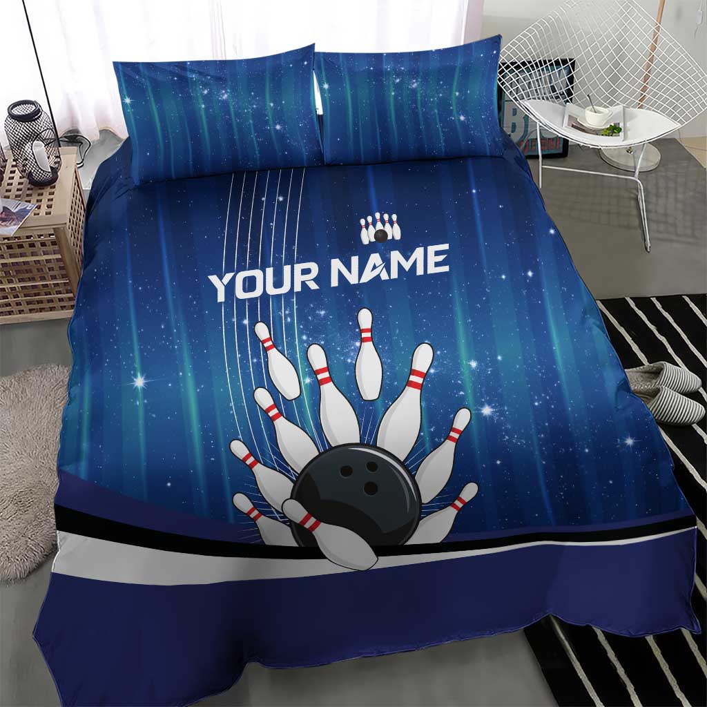 Custom Galaxy Bowling Bedding Set with Striking Pins and Ball Design - Wonder Print Shop