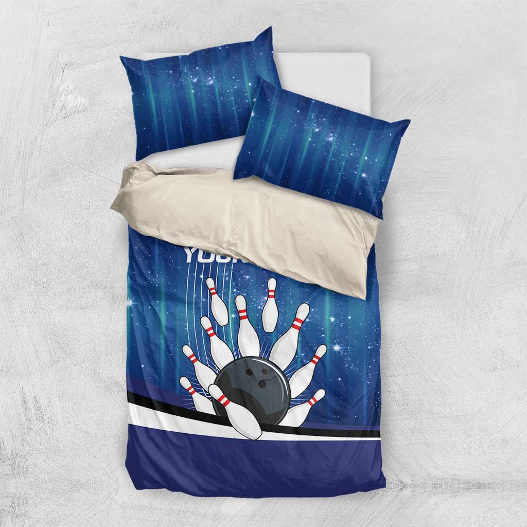 Custom Galaxy Bowling Bedding Set with Striking Pins and Ball Design - Wonder Print Shop