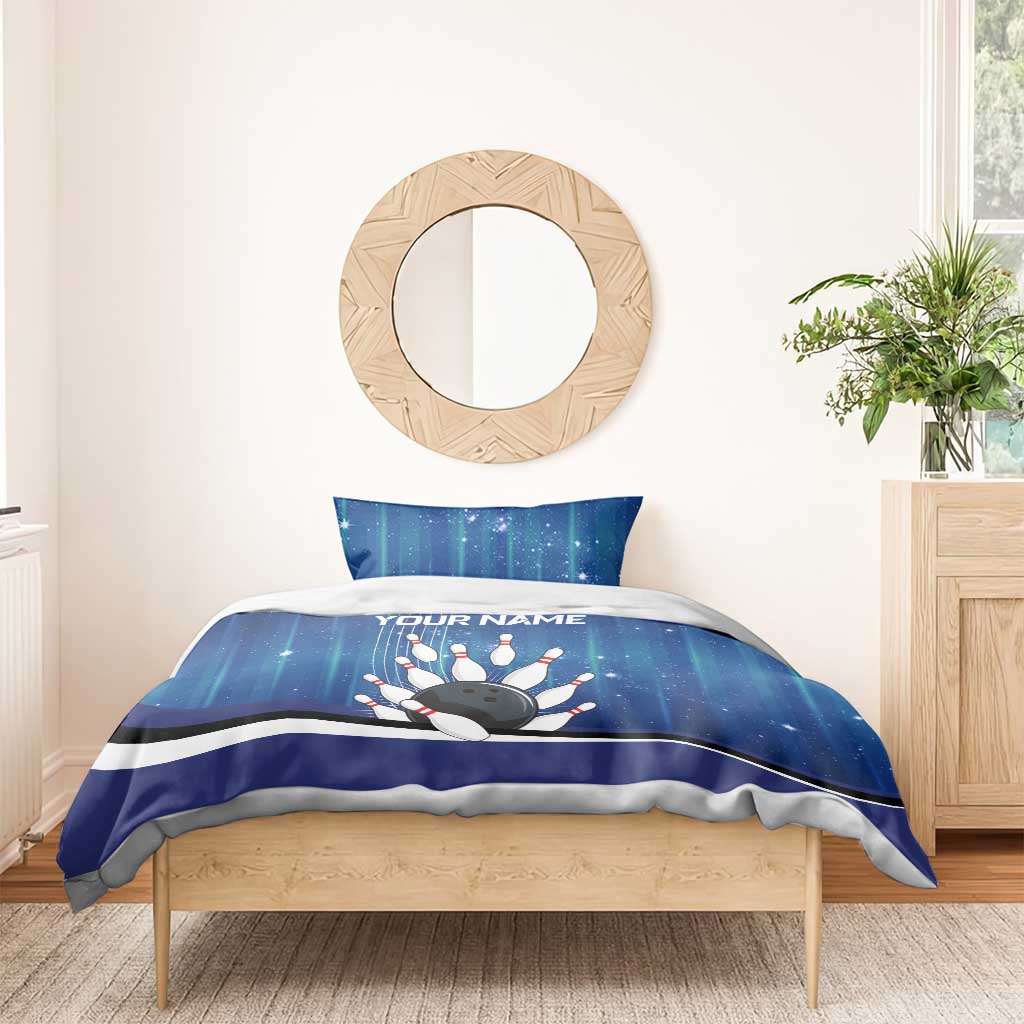 Custom Galaxy Bowling Bedding Set with Striking Pins and Ball Design - Wonder Print Shop