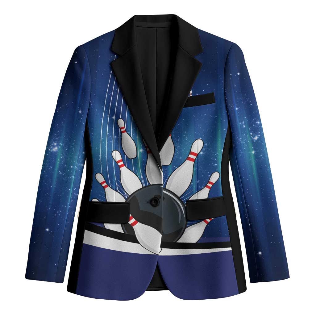 Custom Galaxy Bowling Blazer with Striking Pins and Ball Design - Wonder Print Shop