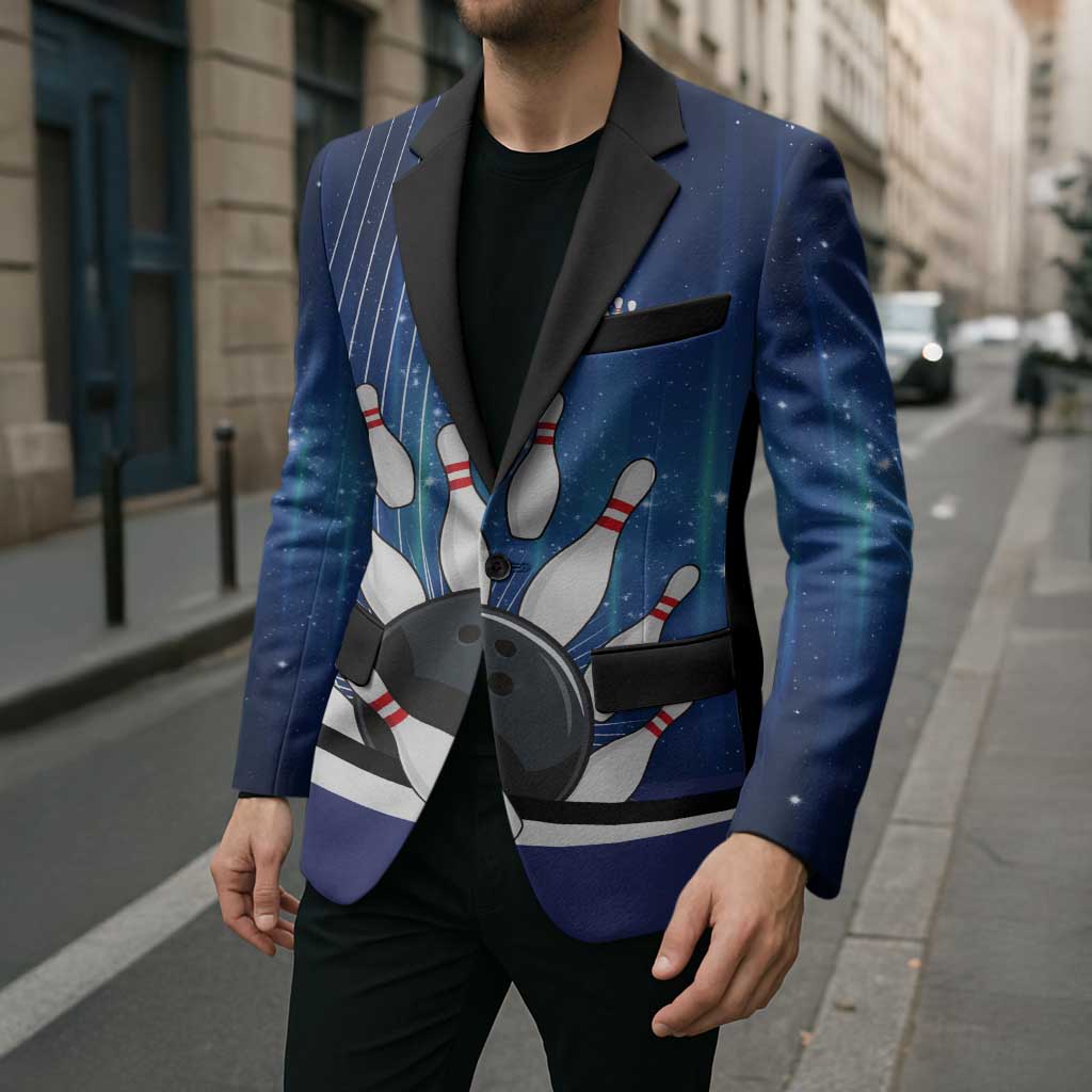 Custom Galaxy Bowling Blazer with Striking Pins and Ball Design - Wonder Print Shop