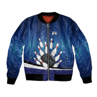 Custom Galaxy Bowling Bomber Jacket with Striking Pins and Ball Design - Wonder Print Shop