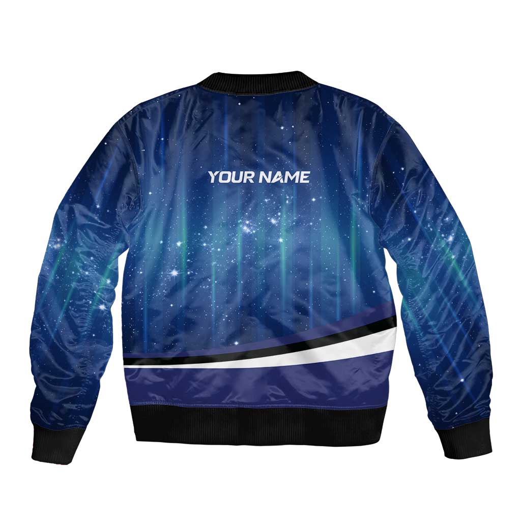 Custom Galaxy Bowling Bomber Jacket with Striking Pins and Ball Design - Wonder Print Shop