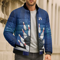 Custom Galaxy Bowling Bomber Puffer Jacket with Striking Pins and Ball Design - Wonder Print Shop